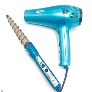 Conair Hair Dryer & Spiral Curling Iron teal - Ionic 1875 Cord-Keeper Taper